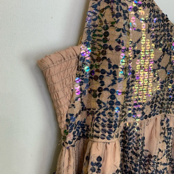 NWT Anthropologie Let Me Be Sz Small Deep-V Neck Sequin Smocked Long Maxi Dress - Picture 7 of 12